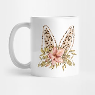 Cute leopard floral boho bunny ears illustration Mug